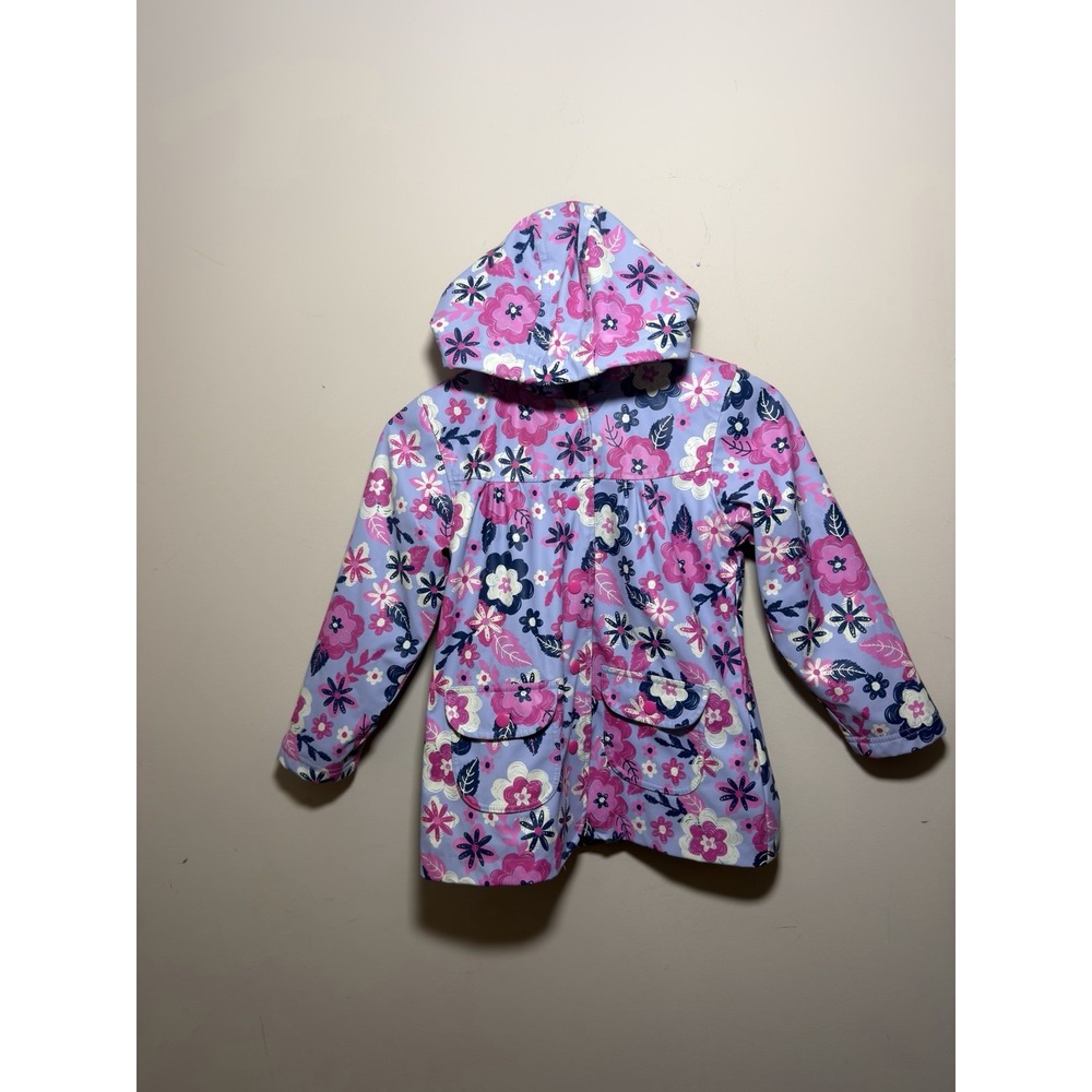 Girls Hatley Purple Floral Rain Jacket Hood Pockets Size 6